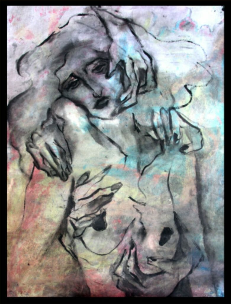 Artwork from #HannaZarka #NarrativeArt #WomanPainting #Expressionism An expressionist painting that talks about rape.