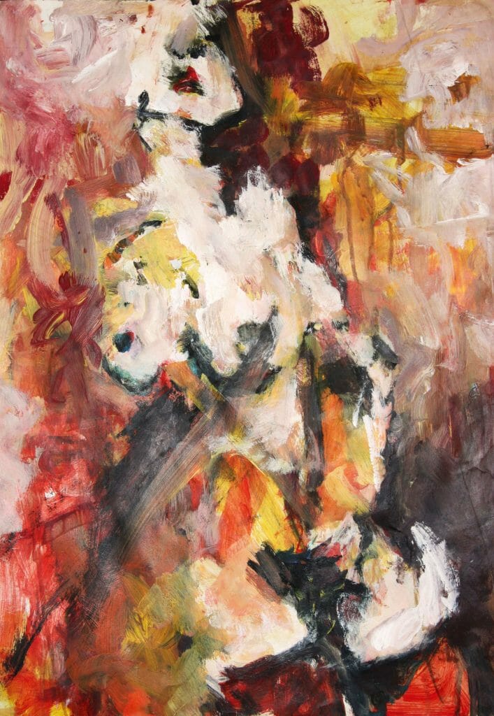 Artwork from #HannaZarka #NarrativeArt #WomanPainting #Expressionism An oil painting expressionist that talks about orgasm.