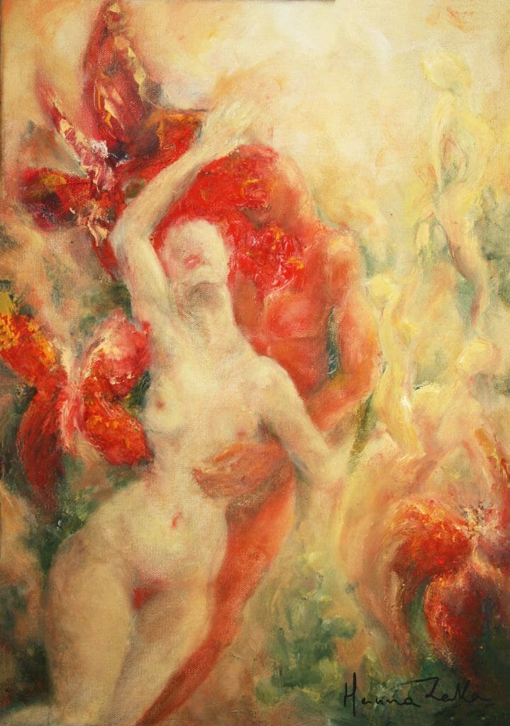 Artwork from #HannaZarka #NarrativeArt #WomanPainting Colourful and poetic painting that talk about Ecstasy